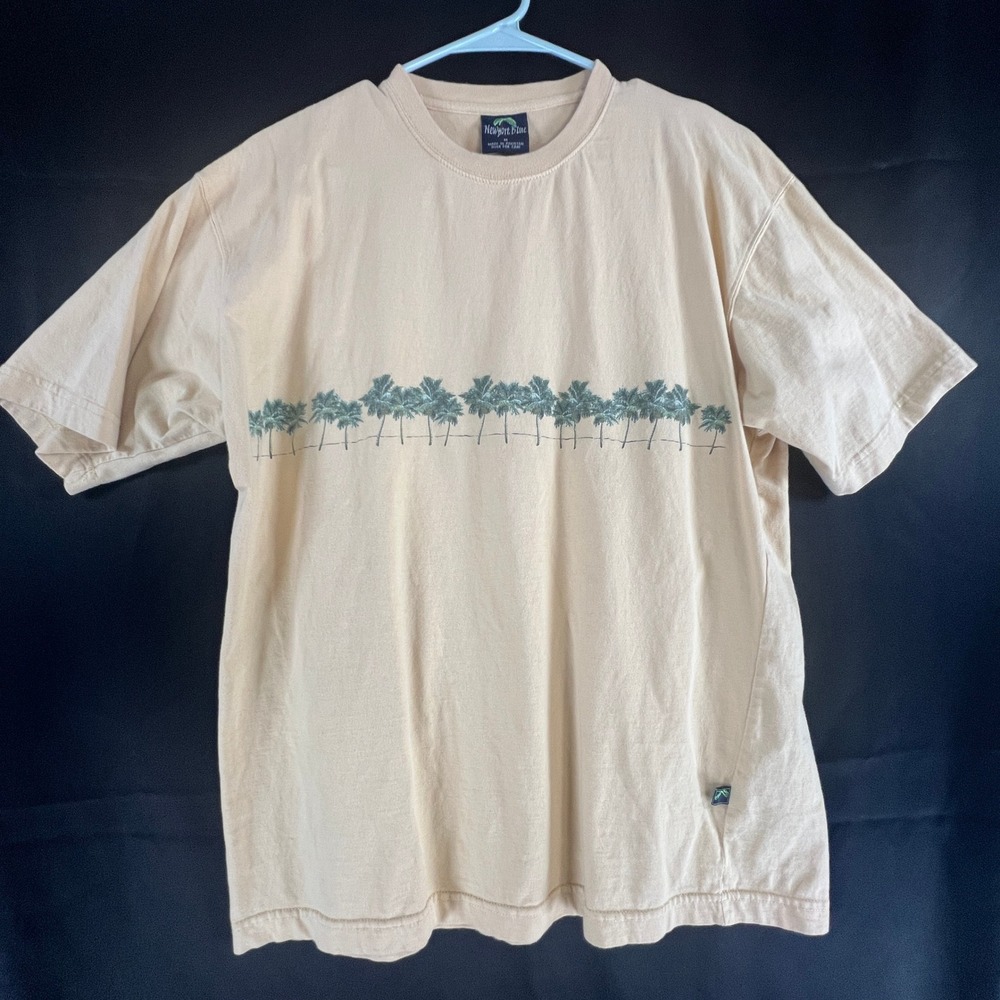 Newport Blue Mens Tan Palm Tree Graphic T-Shirt Cotton Short Sleeve Size M